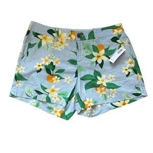 NWT Old Navy Linen Blend Everyday Shorts Mid-Rise Blue and Yellow Floral Size 2